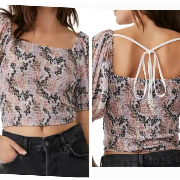 New Free People Puff Sleeve Crop Top Size M - Picture 1 of 15